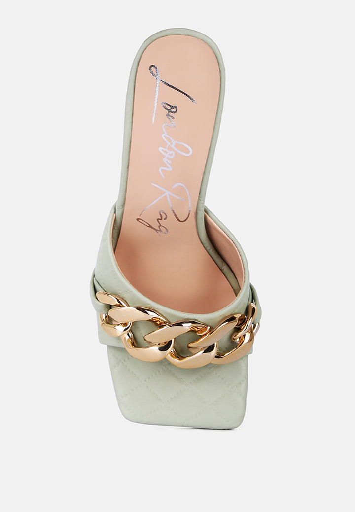 mermaid quilted metallic chain embellished sandals by ruw#color_mint