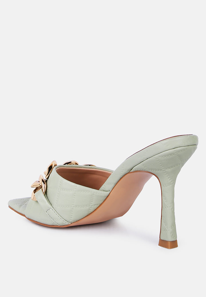 mermaid quilted metallic chain embellished sandals by ruw#color_mint