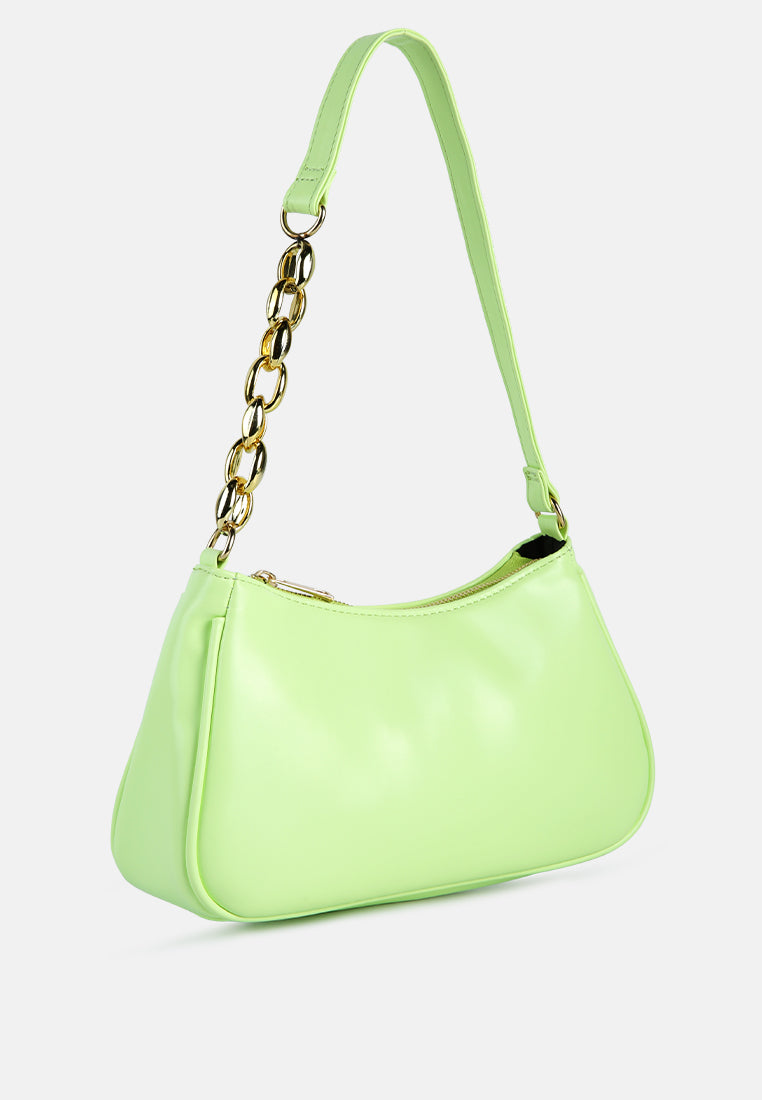 metal chain detail strap baguette#color_lime