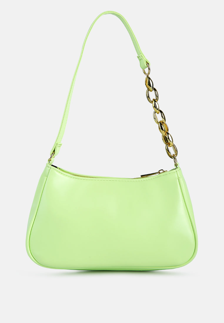 metal chain detail strap baguette#color_lime