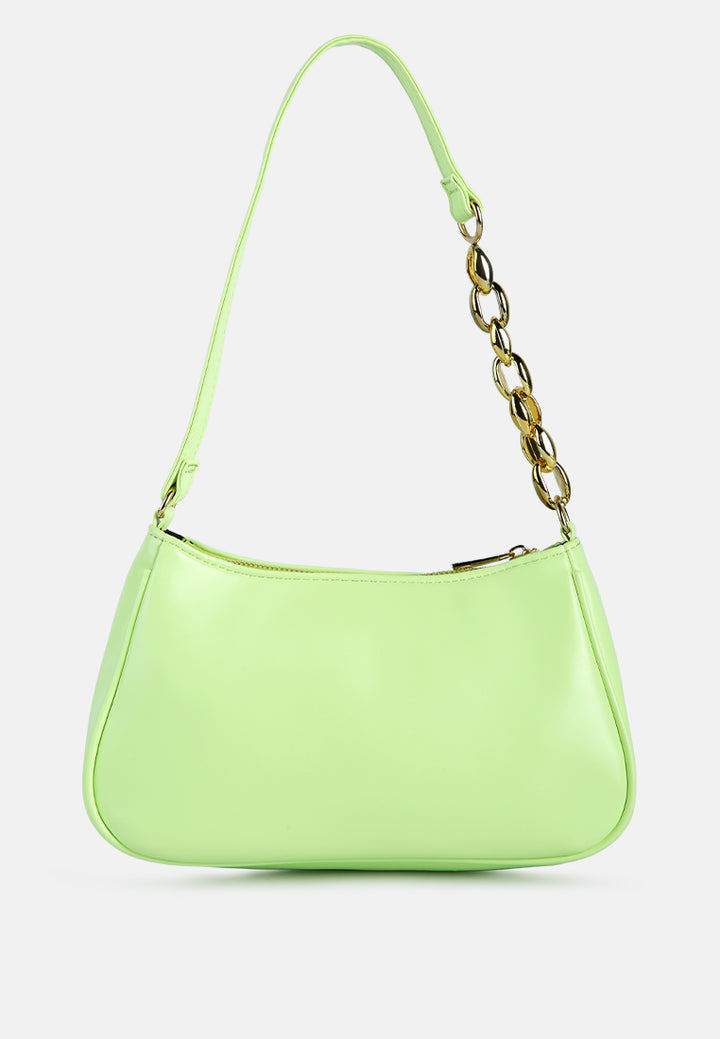 metal chain detail strap baguette#color_lime