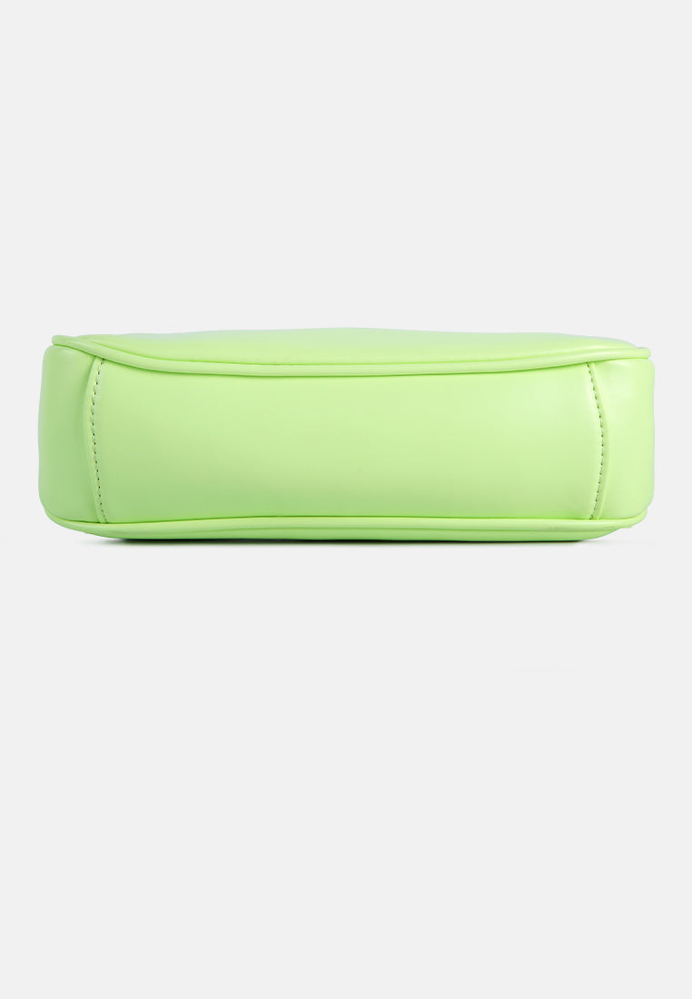metal chain detail strap baguette#color_lime