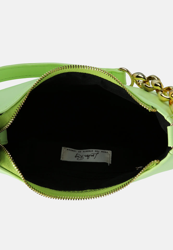 metal chain detail strap baguette#color_lime
