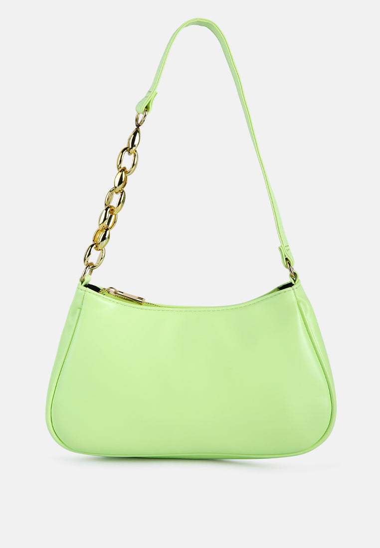 metal chain detail strap baguette#color_lime