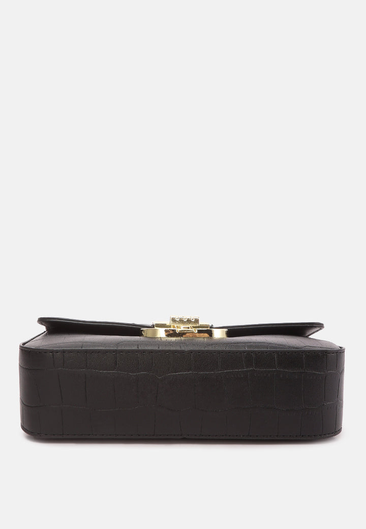 metallic buckle baguette handbag by ruw#color_black