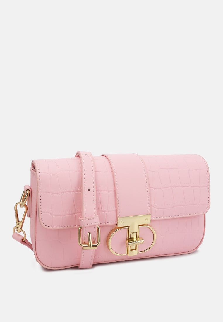 metallic buckle baguette handbag by ruw#color_pink