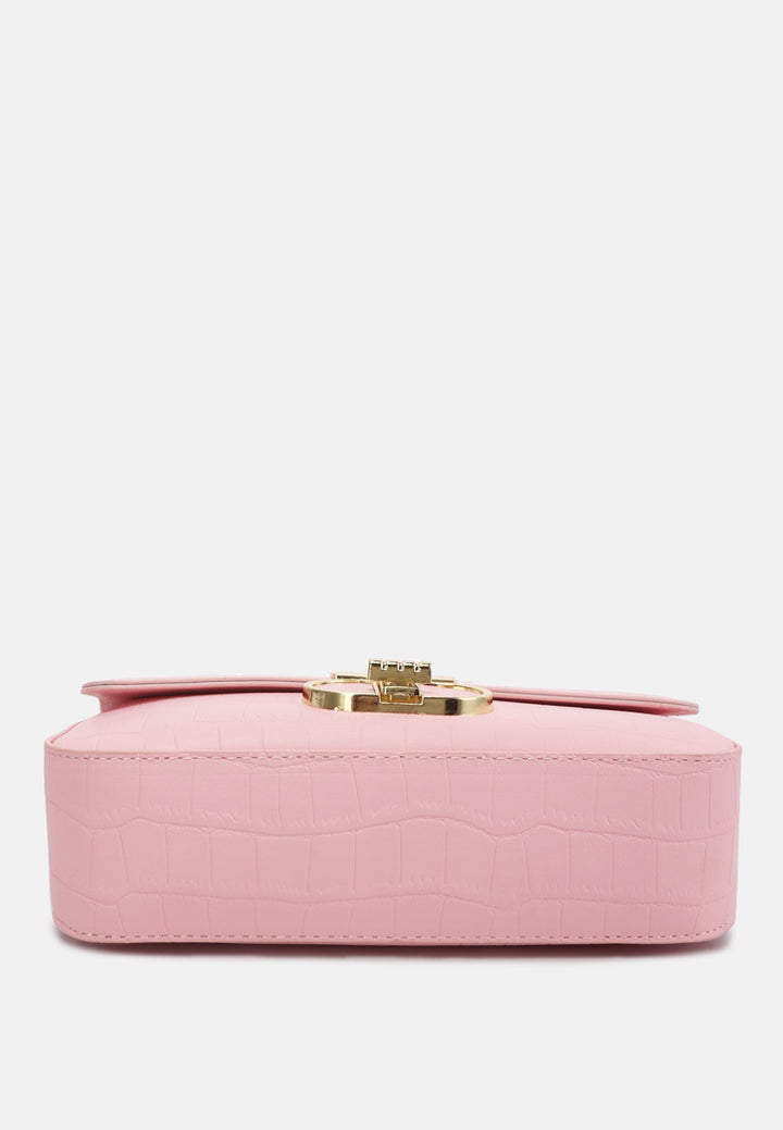 metallic buckle baguette handbag by ruw#color_pink