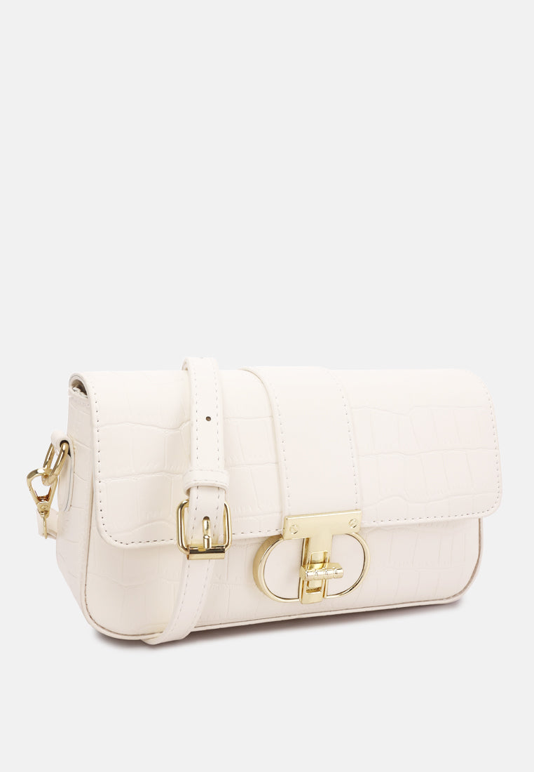 metallic buckle baguette handbag by ruw#color_white