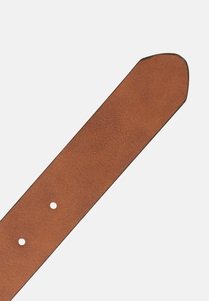 metallic buckle belt#color_brown