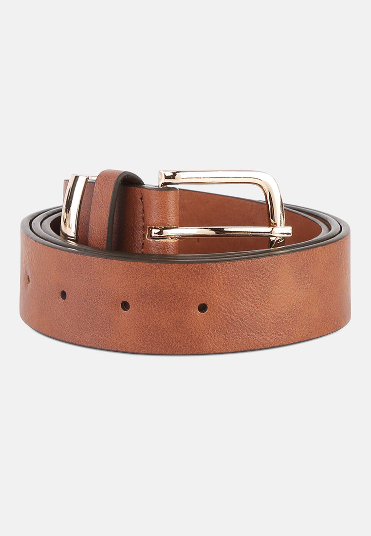 metallic buckle belt#color_brown