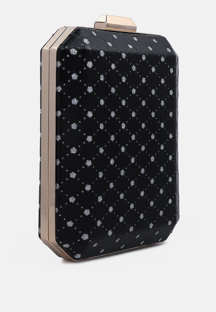 metallic cut out clutch bag#color_black