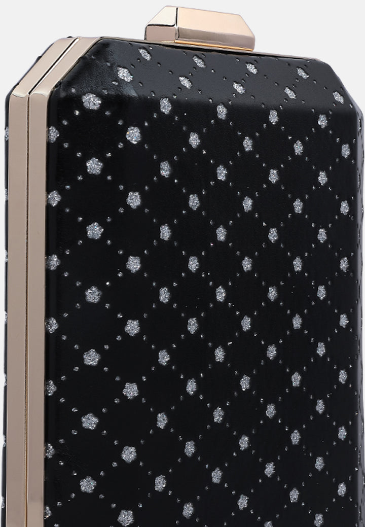 metallic cut out clutch bag#color_black