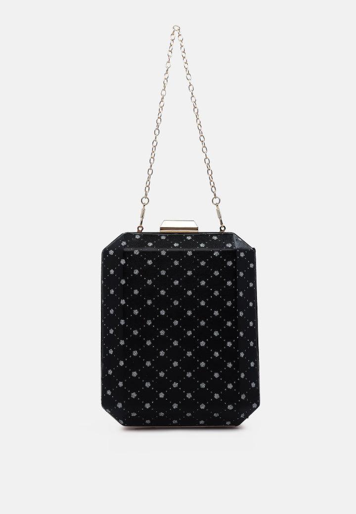 metallic cut out clutch bag#color_black