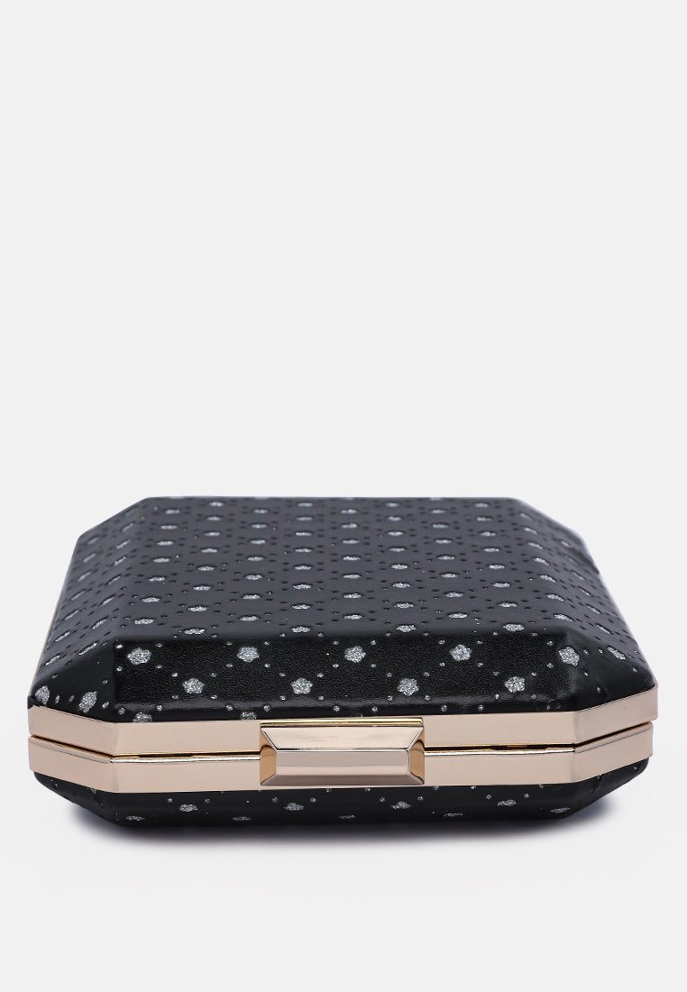 metallic cut out clutch bag#color_black
