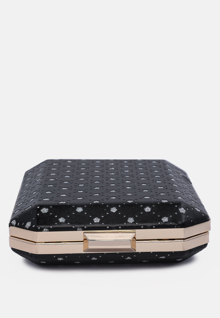 metallic cut out clutch bag#color_black