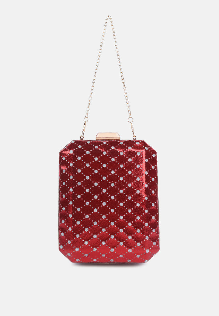 metallic cut out clutch bag#color_red