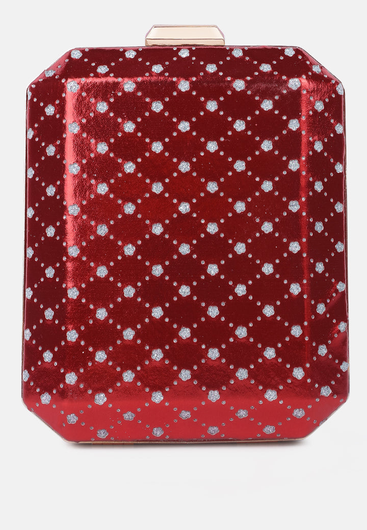 metallic cut out clutch bag#color_red