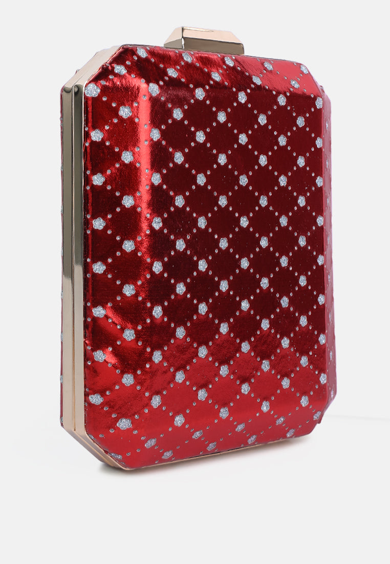 metallic cut out clutch bag#color_red