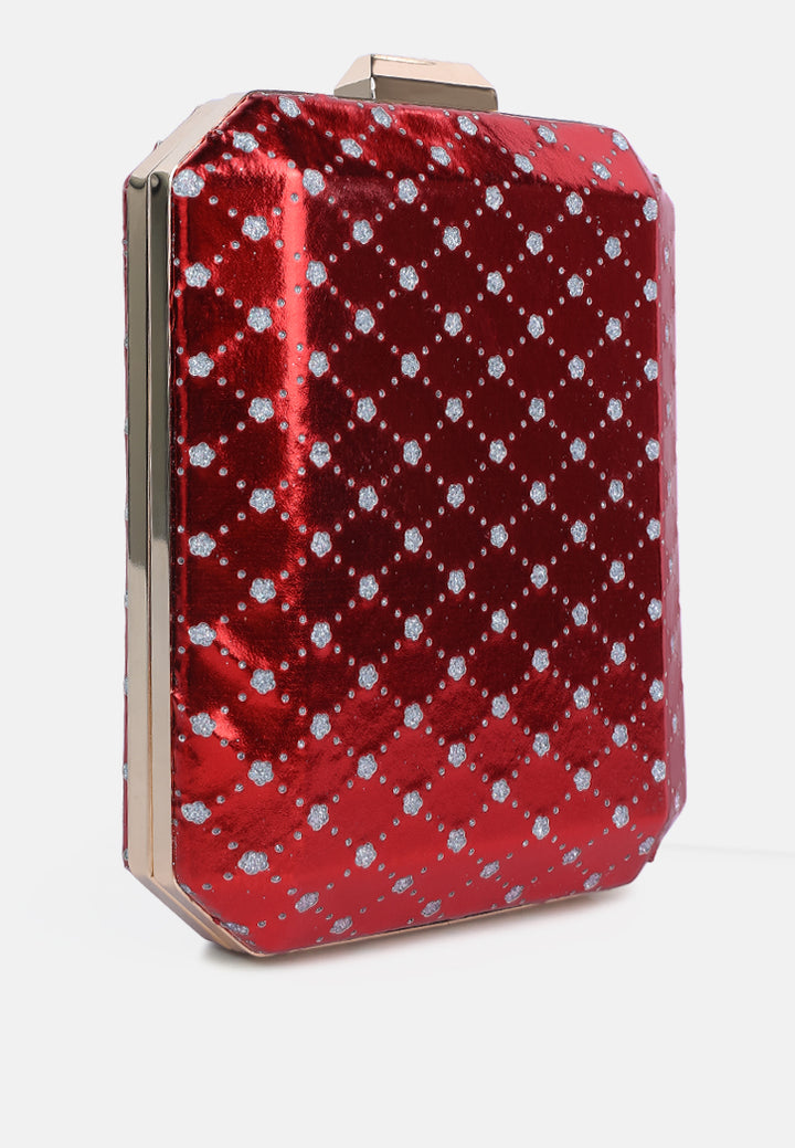 metallic cut out clutch bag#color_red