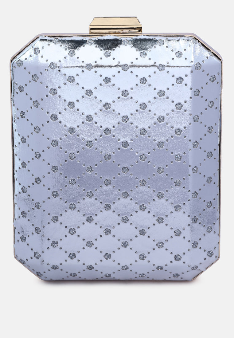 metallic cut out clutch bag#color_silver