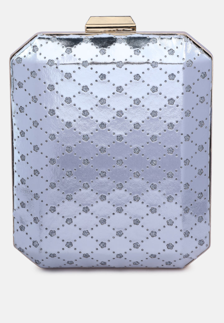 metallic cut out clutch bag#color_silver