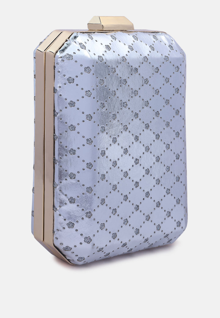 metallic cut out clutch bag#color_silver