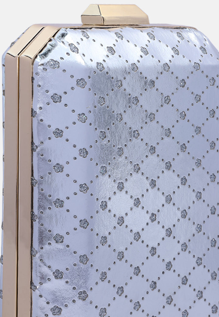 metallic cut out clutch bag#color_silver