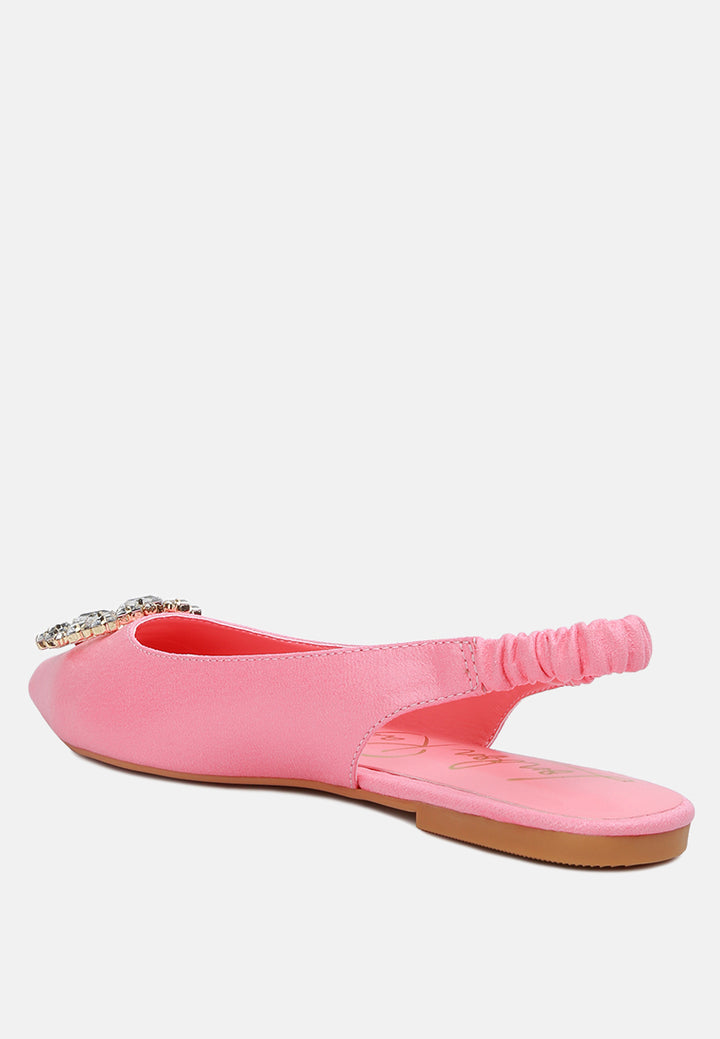 Metallic Diamante flats Mules#color_blush