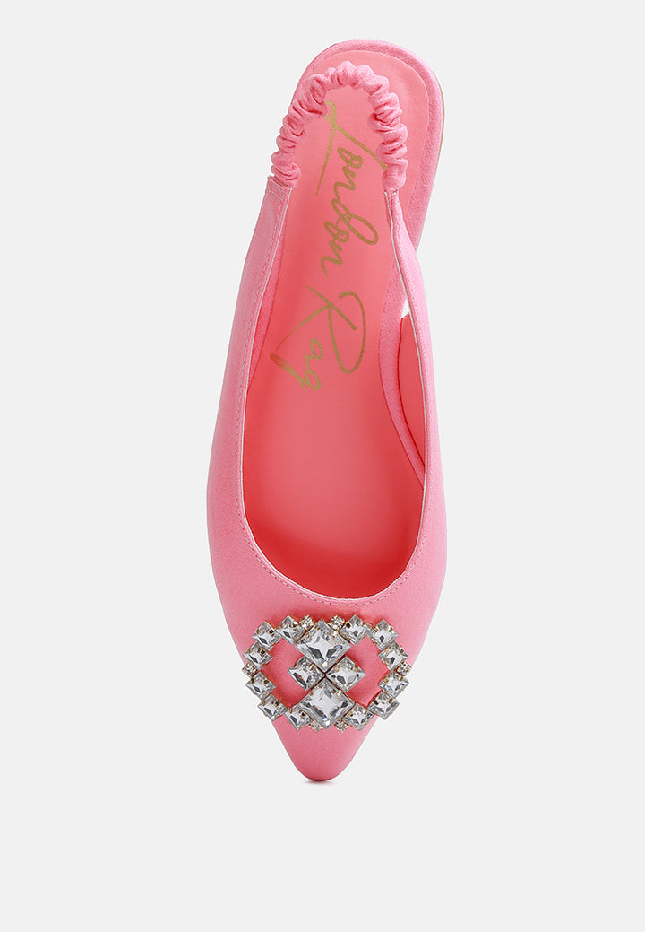 Metallic Diamante flats Mules#color_blush