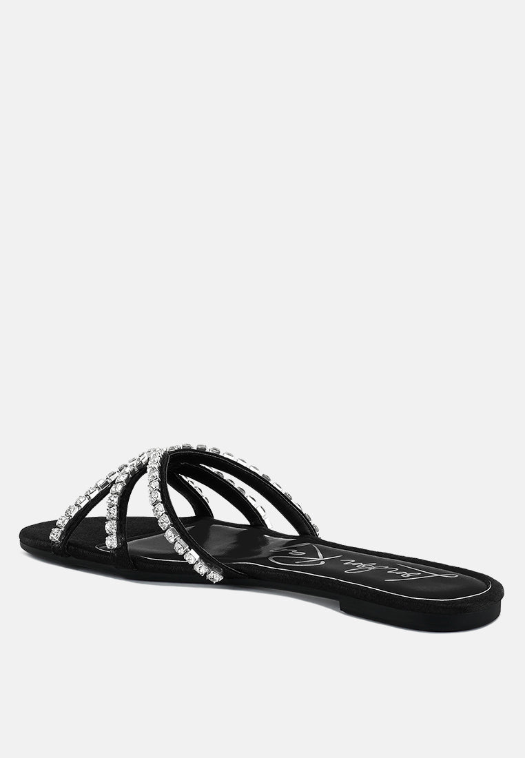 mezzie diamante embellished flat sandals by ruw#color_black