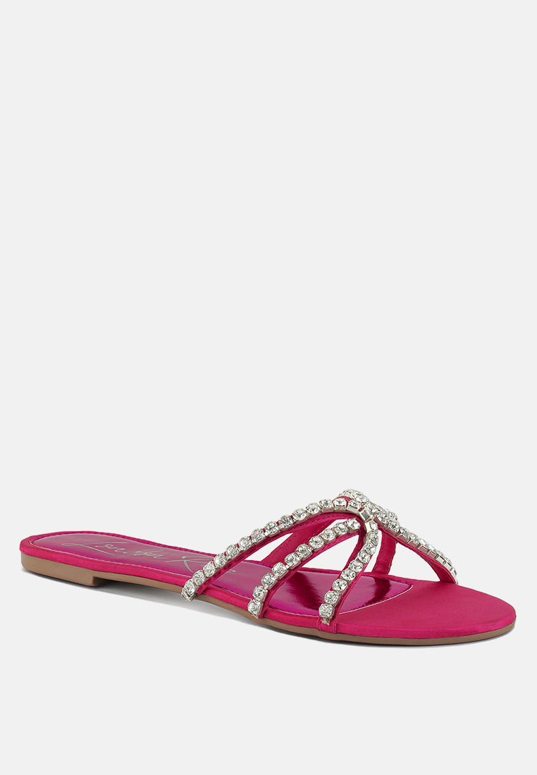 mezzie diamante embellished flat sandals by ruw#color_fuchsia