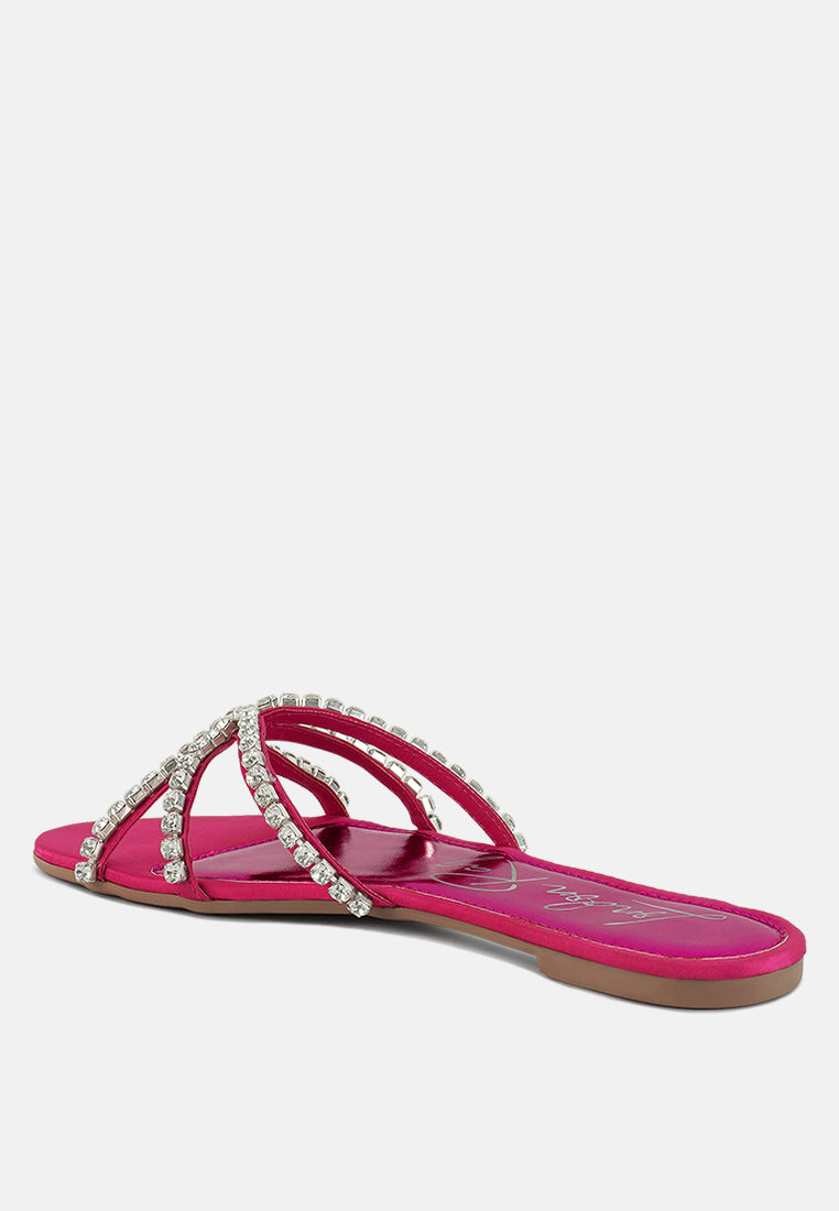 mezzie diamante embellished flat sandals by ruw#color_fuchsia