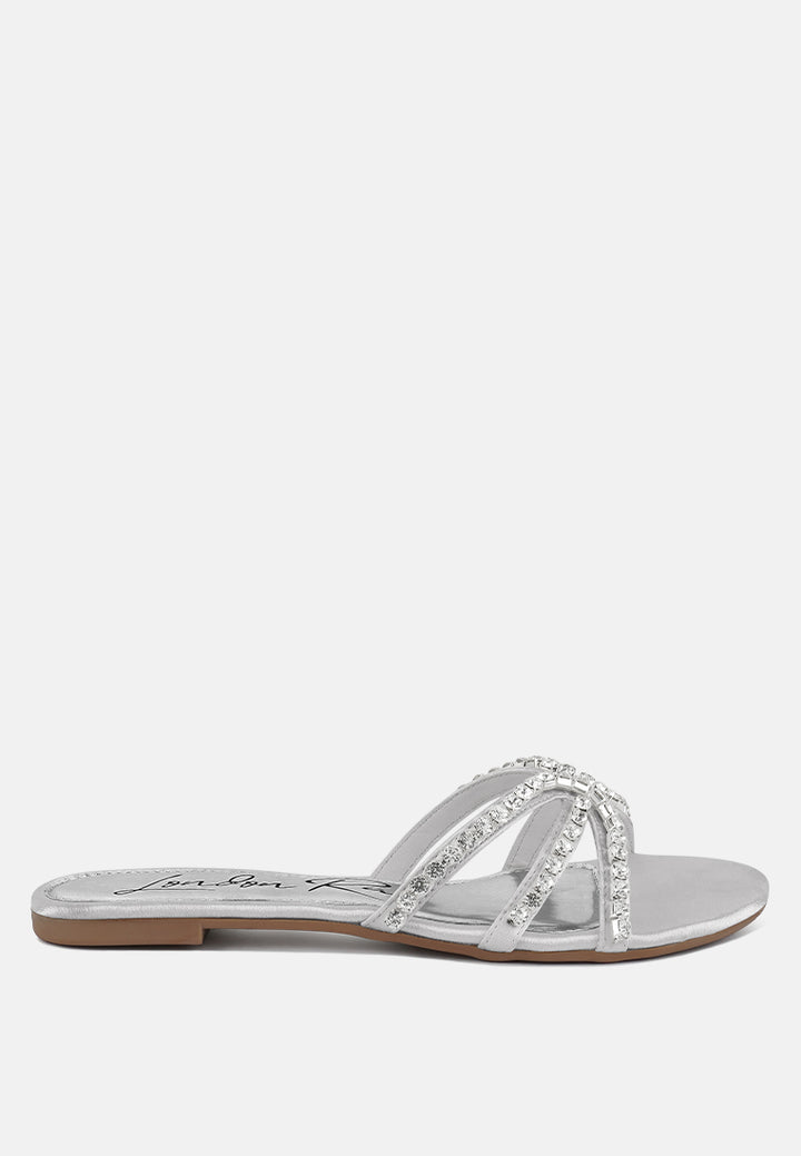 mezzie diamante embellished flat sandals by ruw#color_silver