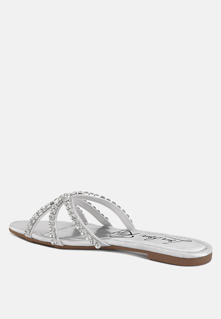 mezzie diamante embellished flat sandals by ruw#color_silver