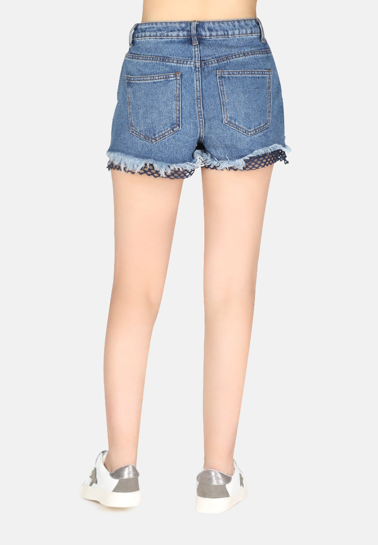 mid wash ripped denim shorts#color_blue