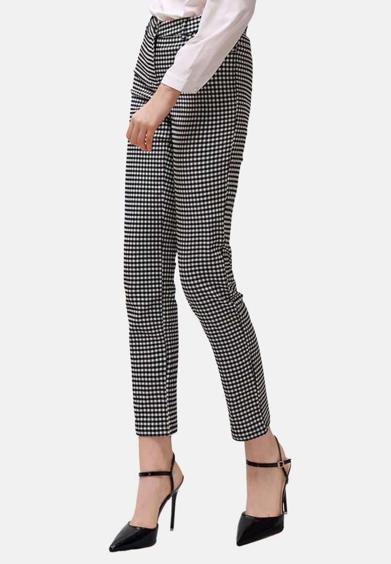 mini checks straight trousers#color_grey