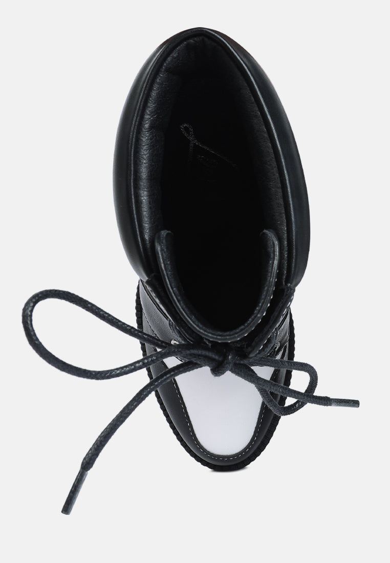 moos block heel lace up boots by ruw#color_black-white