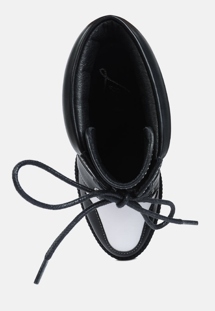 moos block heel lace up boots by ruw#color_black-white