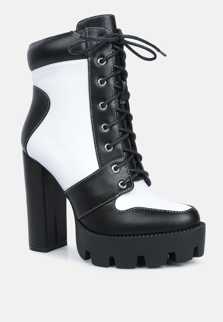 moos block heel lace up boots by ruw#color_black-white