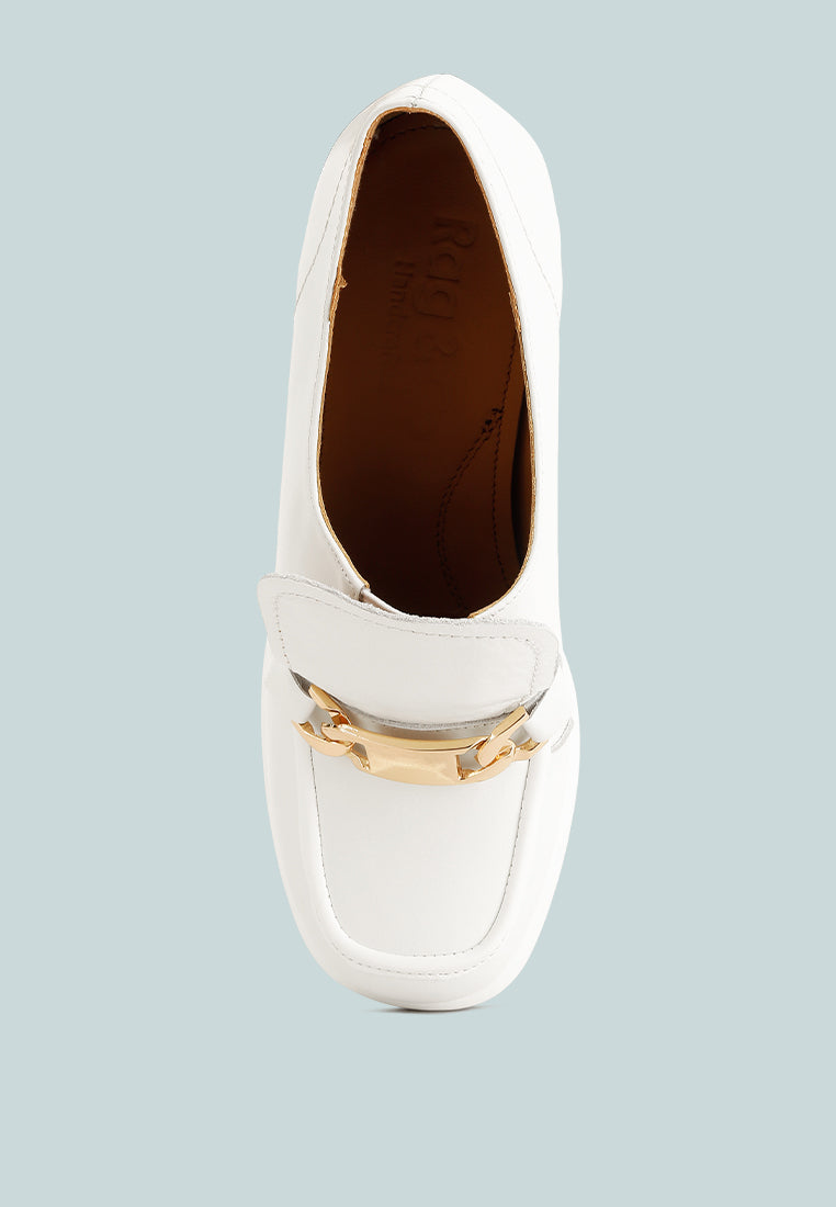 morgan metallic embellishment leather platform loafers#color_white