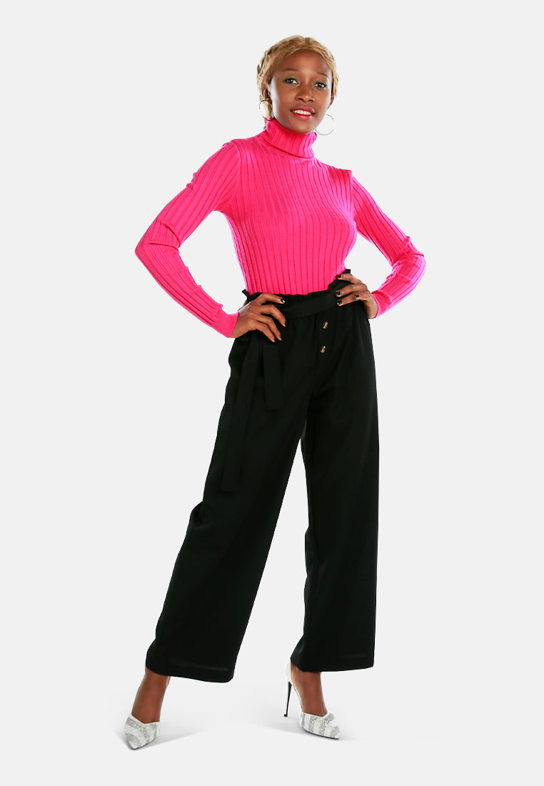 multi button high waisted pants#color_black