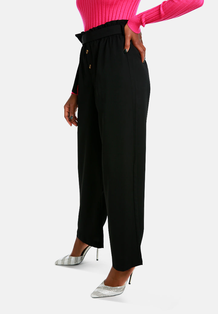 multi button high waisted pants#color_black