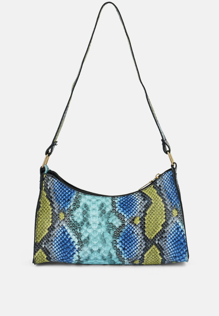 multi mini snake print baguette bag#color_blue