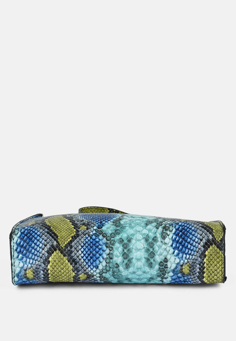 multi mini snake print baguette bag#color_blue