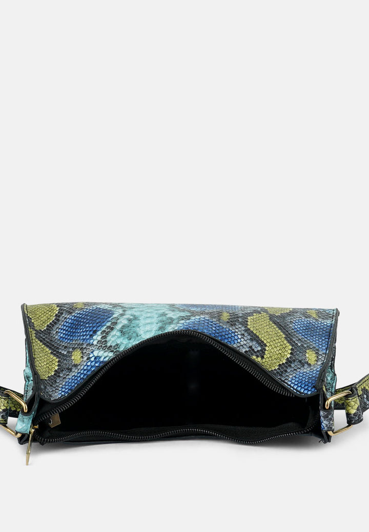 multi mini snake print baguette bag#color_blue