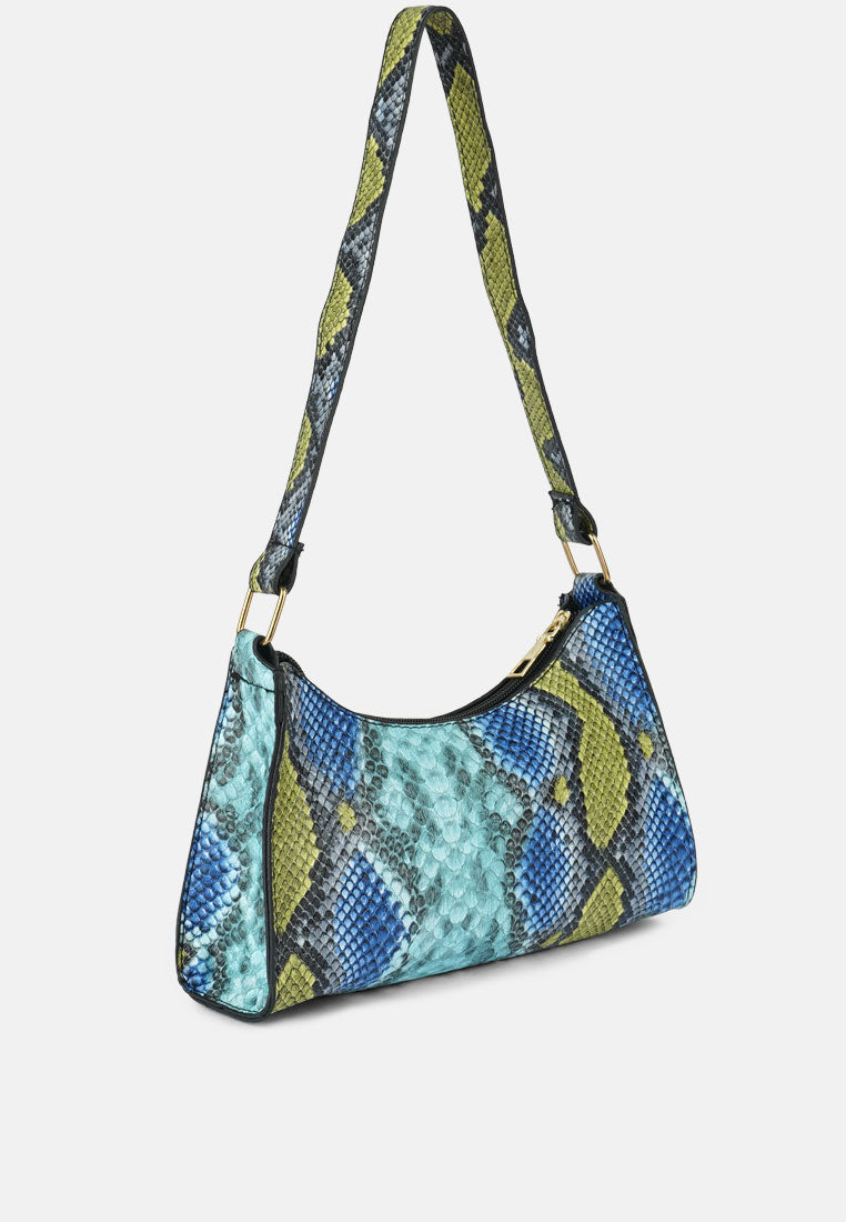 multi mini snake print baguette bag#color_blue