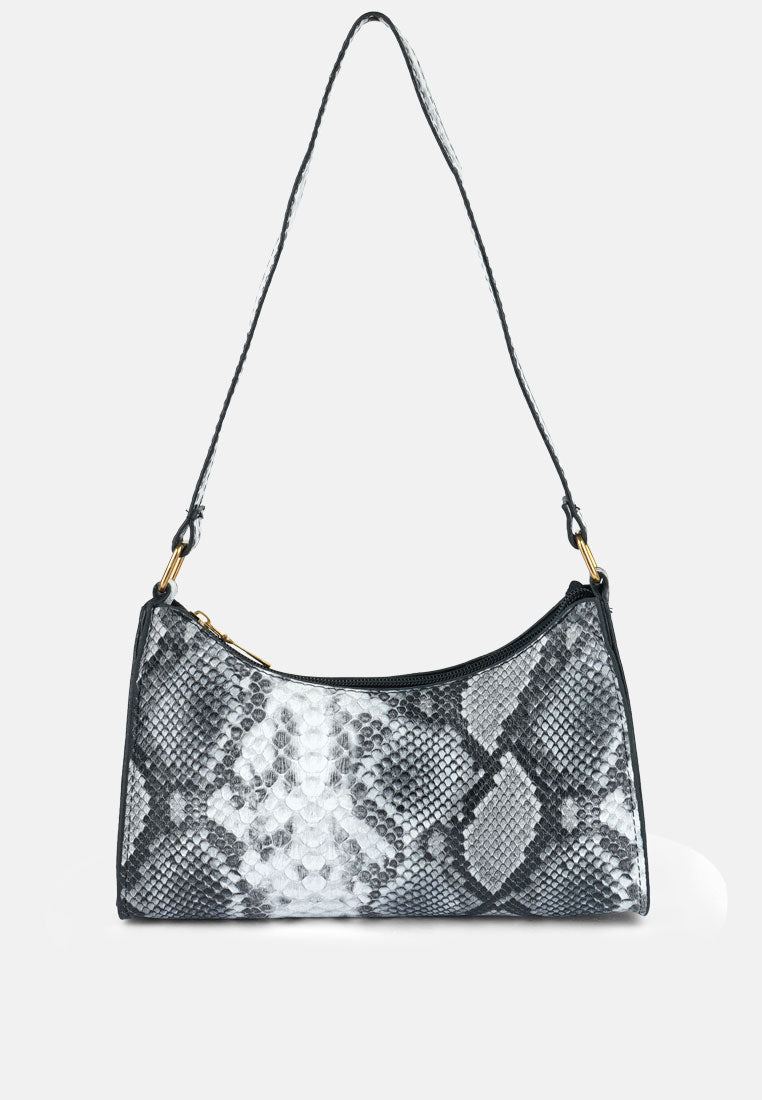 multi mini snake print baguette bag#color_grey