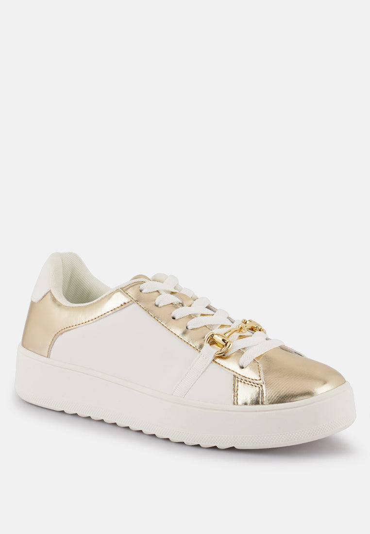 nemo contrasting metallic faux leather sneakers#color_champagne-gold