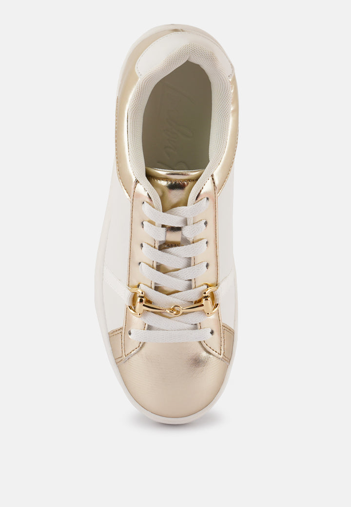nemo contrasting metallic faux leather sneakers#color_champagne-gold