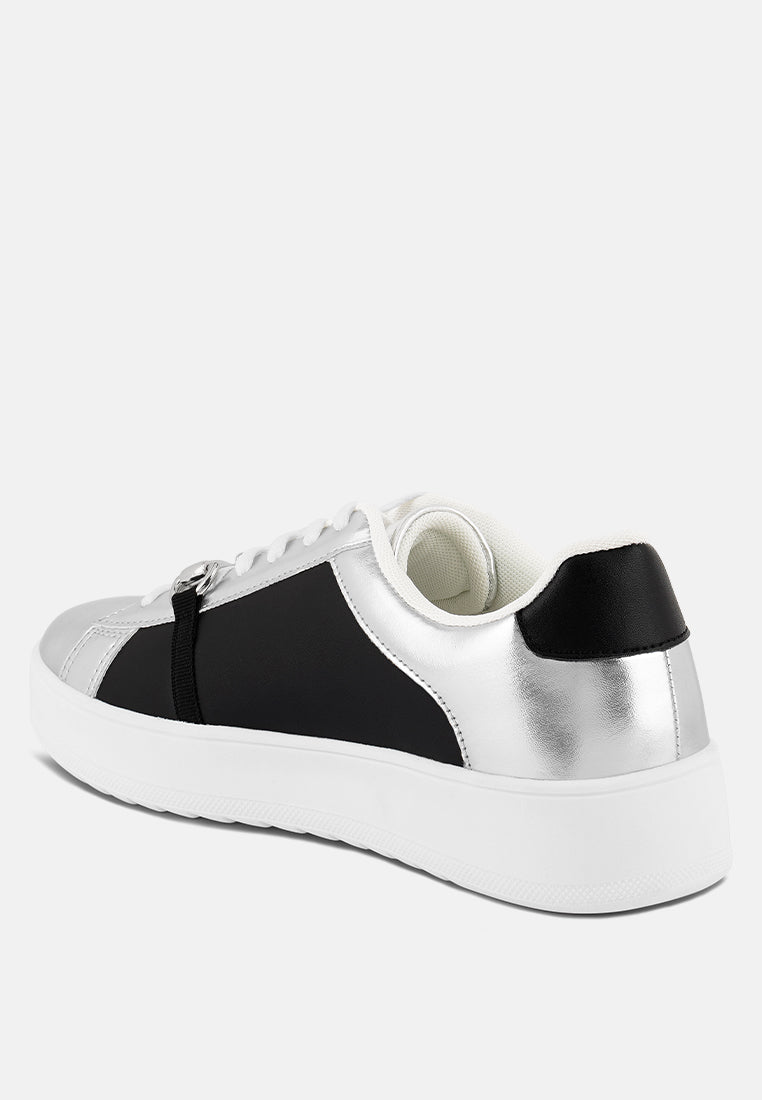nemo contrasting metallic faux leather sneakers#color_silver